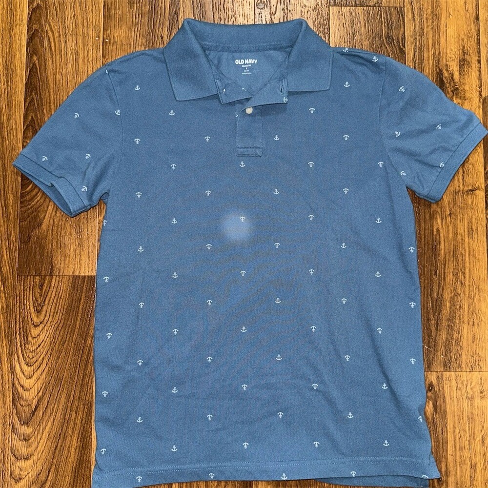 Old Navy Go-Dry Polo Shirt Men's M Blue Anchor Print Short Sleeve Golf